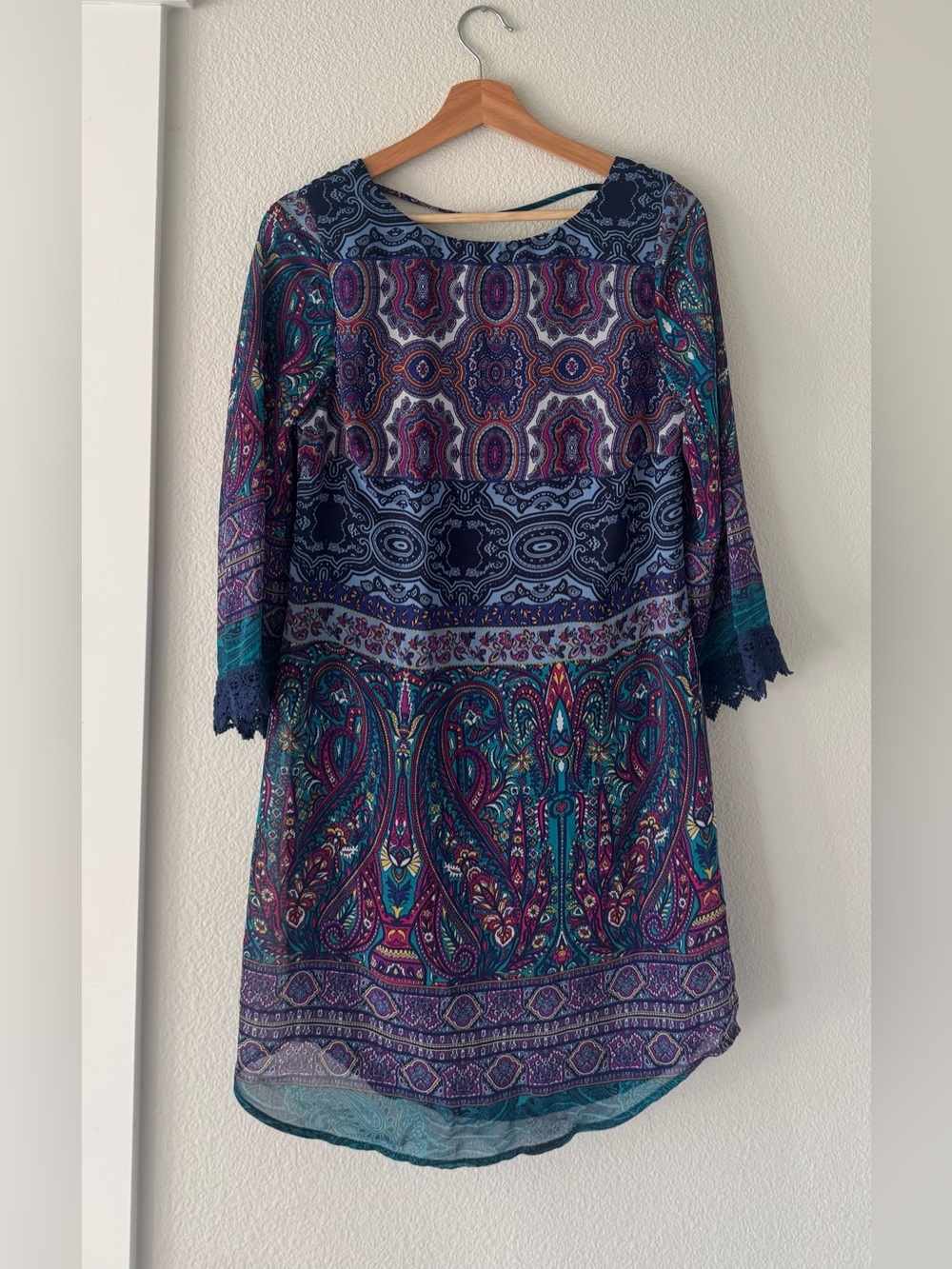 Lots of Love by Speechless Boho Paisley Dress Lace Sleeve M